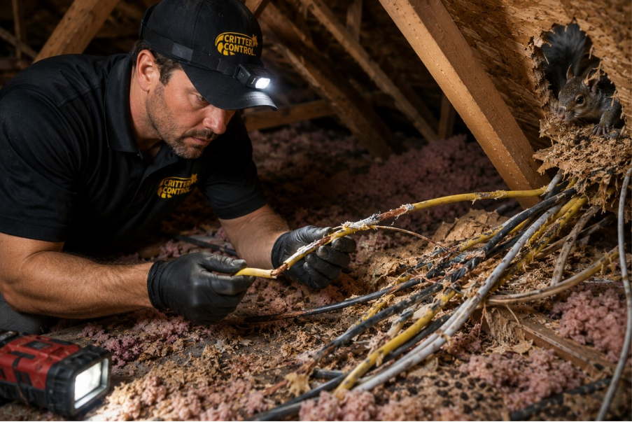 Chewed attic wiring repair